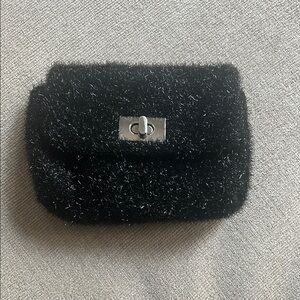 H&M Black Velvet Clutch with Chrome Detail